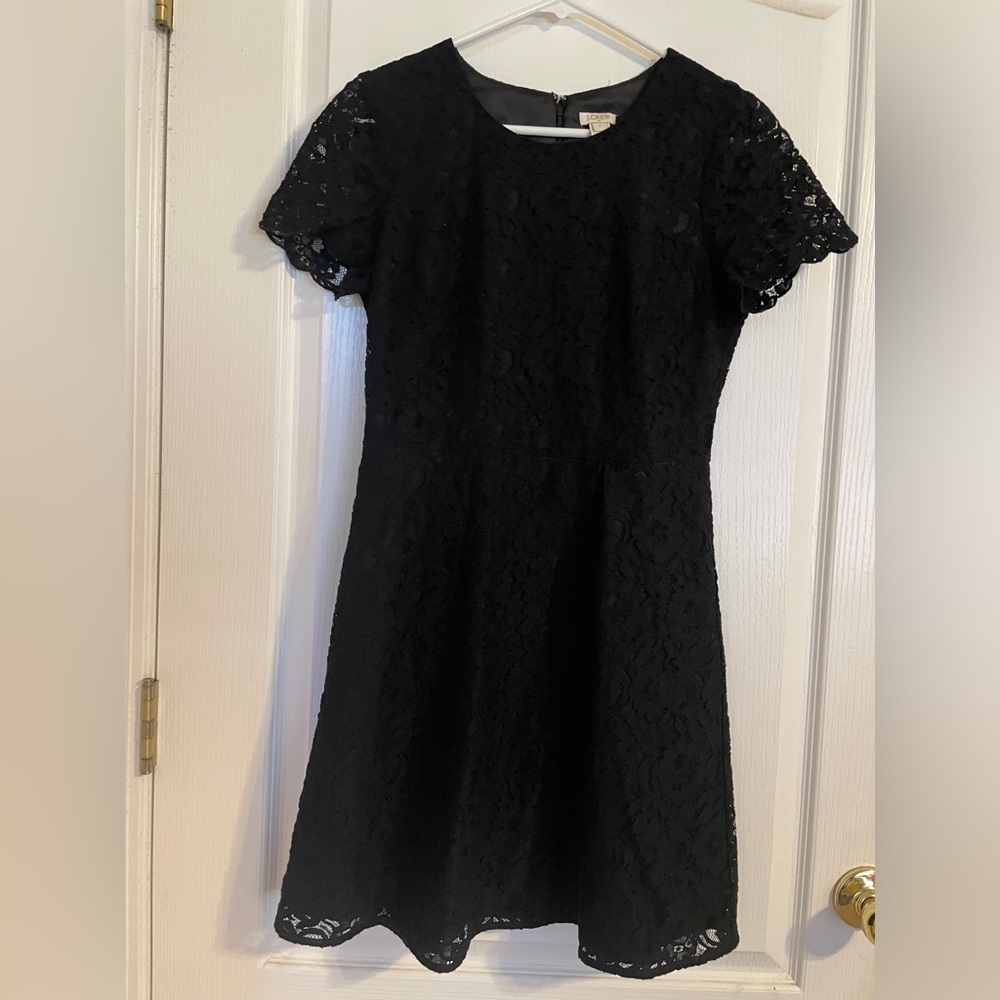 J.‎ Crew Black A-line Lace Mini Dress with Flutter Sleeves Size 2 Party Cocktail